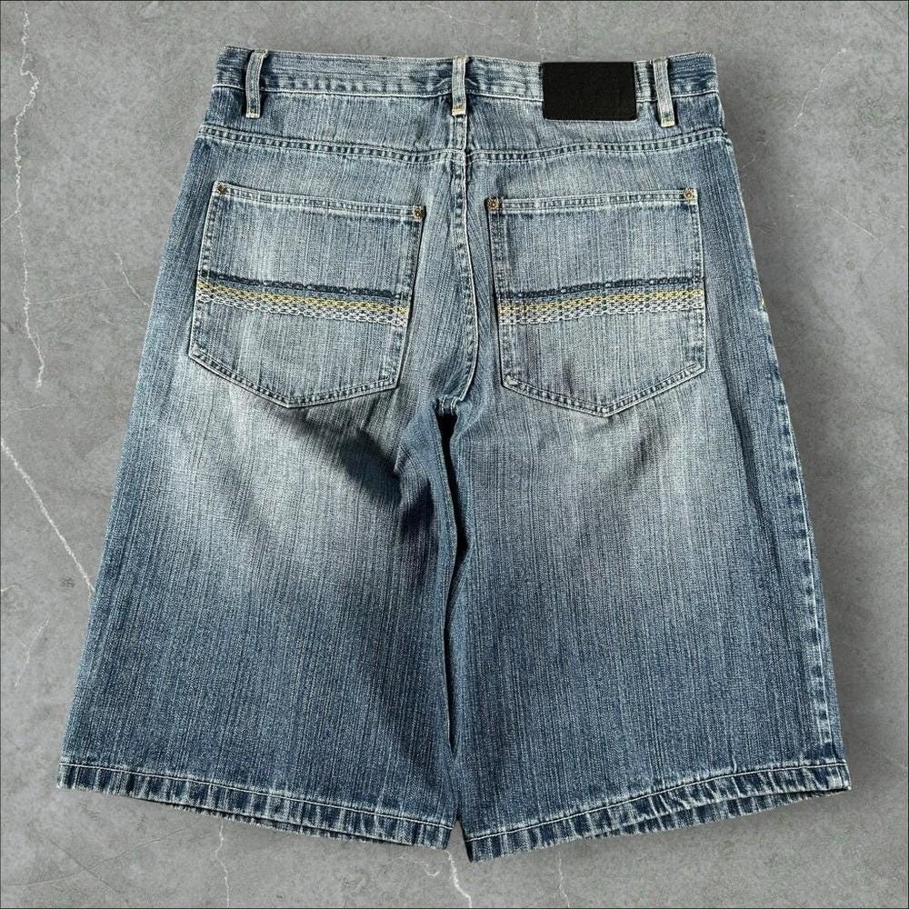 Southpole Jorts Mens 38 Blue Y2K Baggy Wide Leg Chain Embroidered Hip Hop Grunge